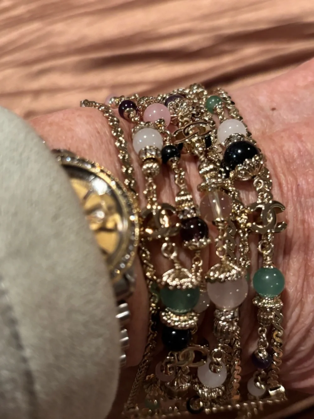 Chanel Multicolor Beaded Gold-Tone Bracelet - Picture 6 of 11